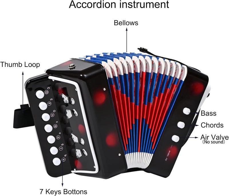 AIMEIS Kids Accordion 10 keys Button Accordian Musical Instrument Mini Accordion for Beginners (Black) - Image 3